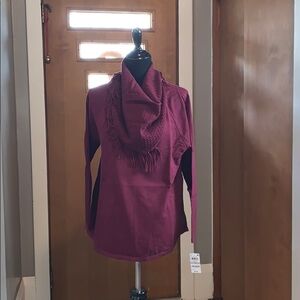Style & co fringed cowl-neck maroon sweater!
